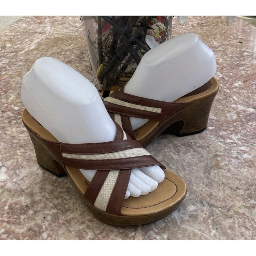 Dansko Brown Criss Cross Slide Wedge Heel Sandal Size‎ 37 /US 7 EUC! $129